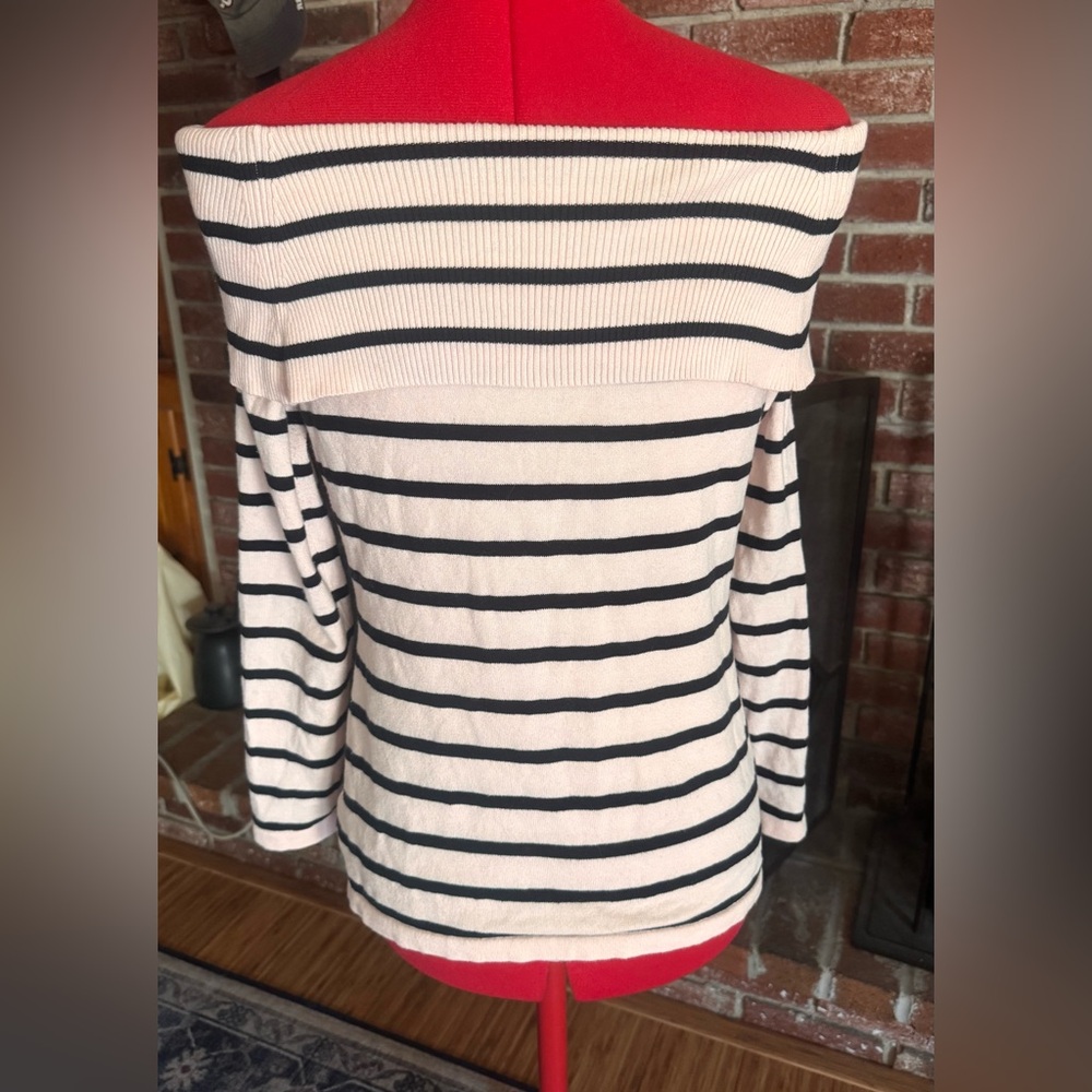 EUC Lilly Pulitzer Pale Pink and Black striped off the shoulder sweater.